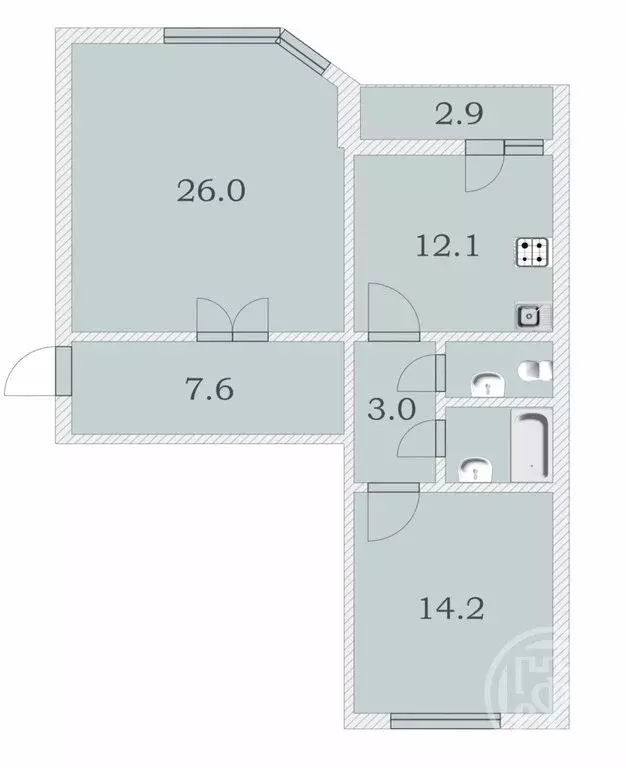 2-комнатная квартира: Санкт-Петербург, Глухарская улица, 27к1 (67.6 м) - Фото 2