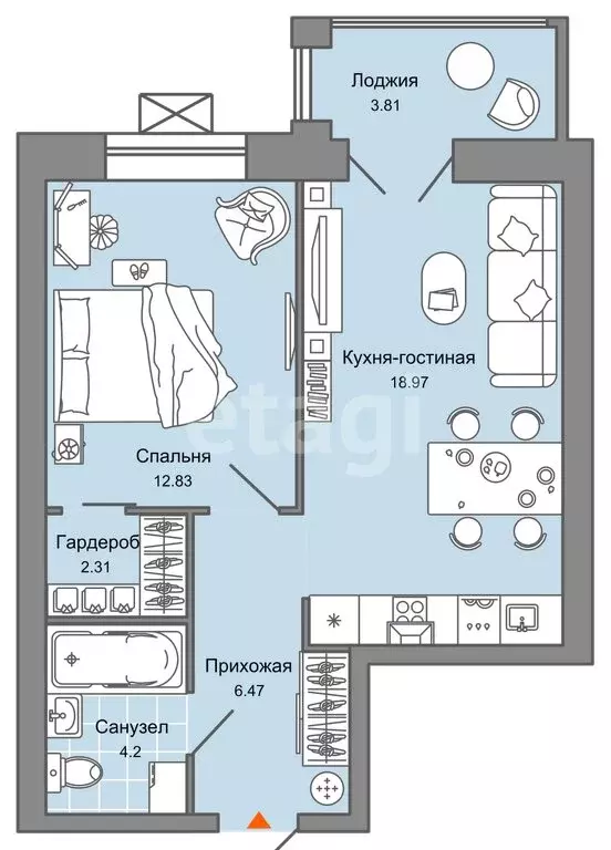 1-комнатная квартира: Киров, улица Дмитрия Козулева, 9к1 (45 м) - Фото 1