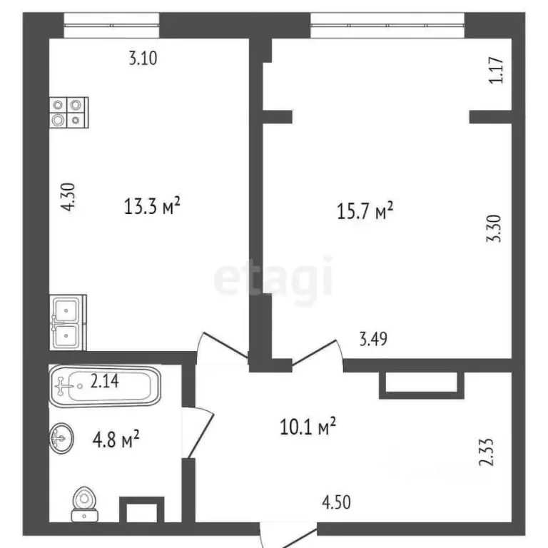 1-к кв. Тюменская область, Тюмень Ставропольская ул., 95 (44.8 м) - Фото 1
