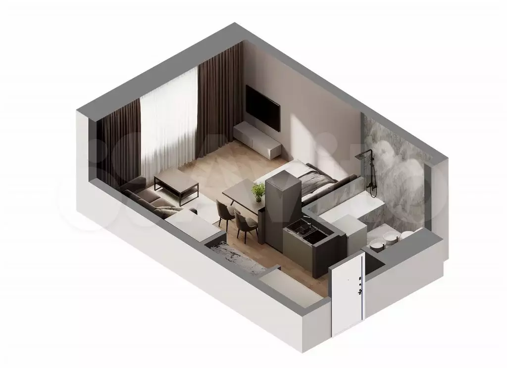 Квартира-студия, 26,6 м, 2/28 эт. - Фото 1
