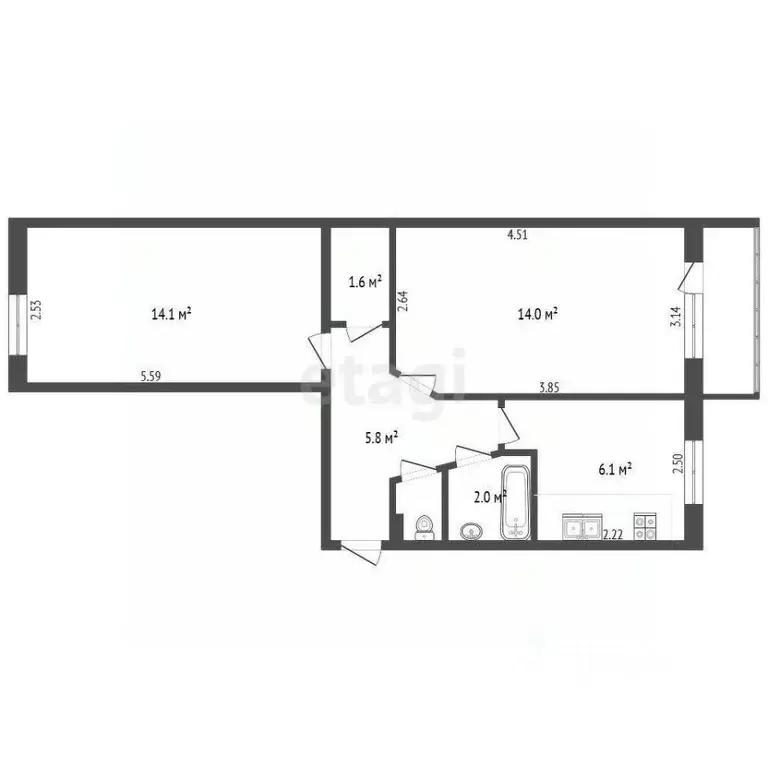 2-к кв. Севастополь ул. Адмирала Юмашева, 16 (45.0 м) - Фото 2