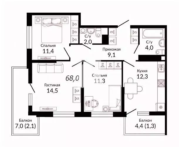 3-к кв. Краснодарский край, Краснодар ул. Конгрессная, 41к1 (68.0 м) - Фото 1