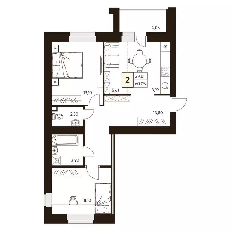 2-к кв. Башкортостан, Уфа ул. Жуковского, 19А (60.05 м) - Фото 1