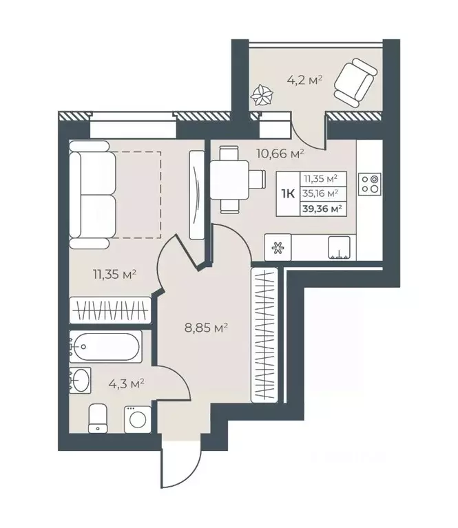 1-к кв. Нижегородская область, Выкса инженера Шухова кв-л,  (39.36 м) - Фото 1