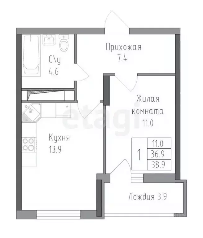 1-к кв. Липецкая область, Липецк ул. Тельмана, 120 (39.0 м) - Фото 2