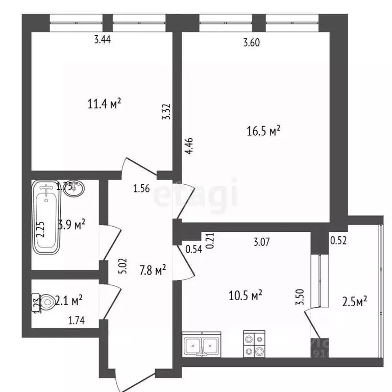 2-к кв. Калининградская область, Светлогорск Яблоневая ул., 17к1 (52.2 ... - Фото 2