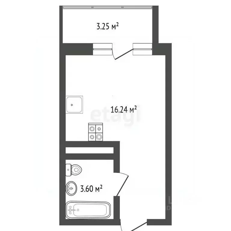 Студия Тюменская область, Тюмень ул. Краснооктябрьская, 16 (20.1 м) - Фото 2