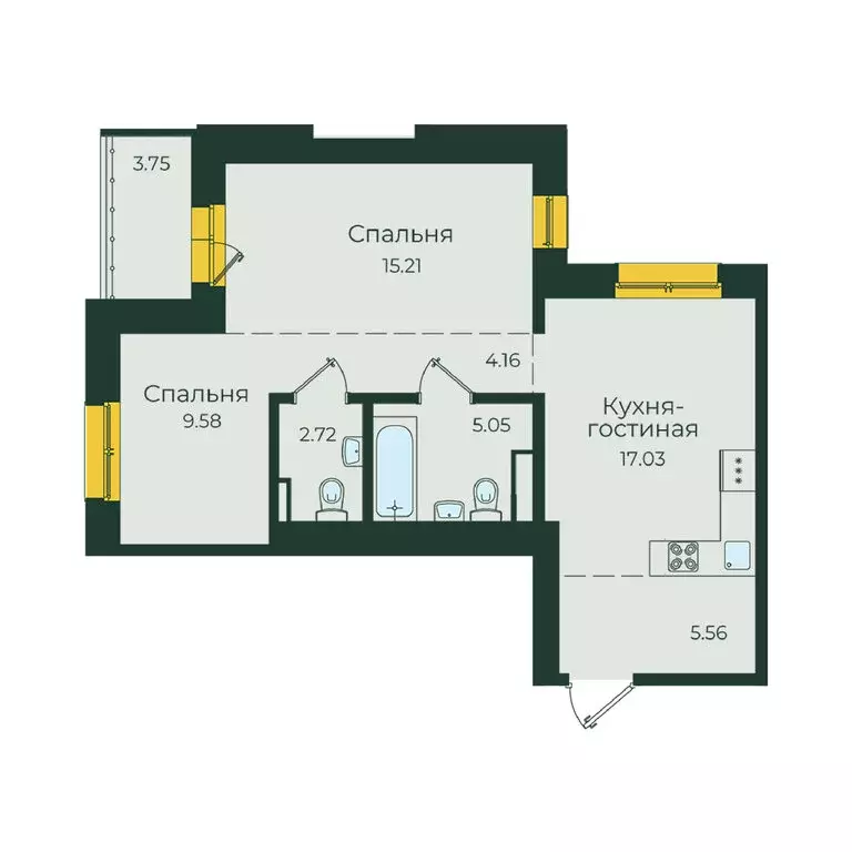 2-комнатная квартира: Иркутск, улица Пискунова, 134А (63.06 м) - Фото 1