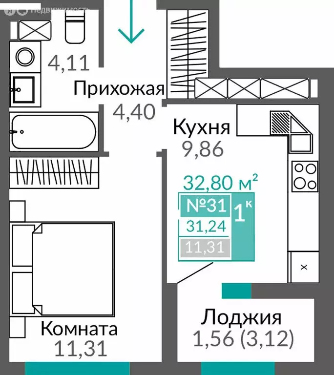 1-комнатная квартира: Симферополь, проспект Александра Суворова, 1 ... - Фото 0