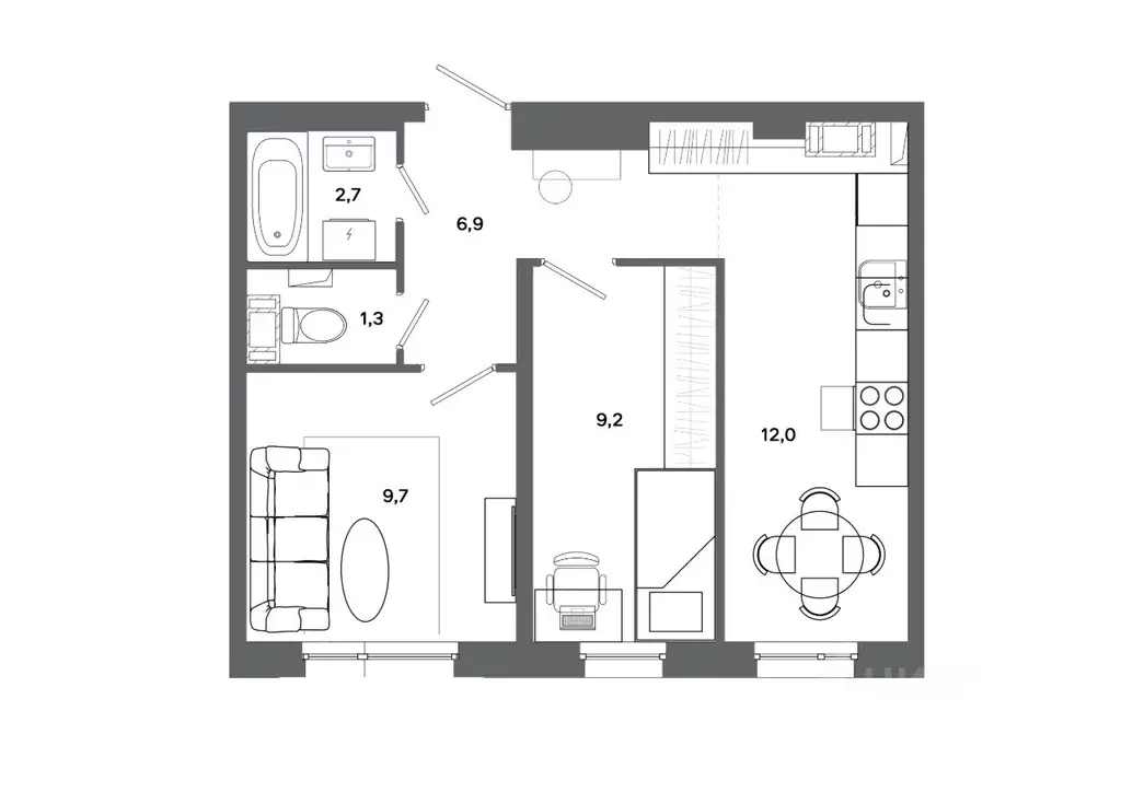 2-к кв. Ханты-Мансийский АО, Сургут 30А мкр,  (41.8 м) - Фото 0