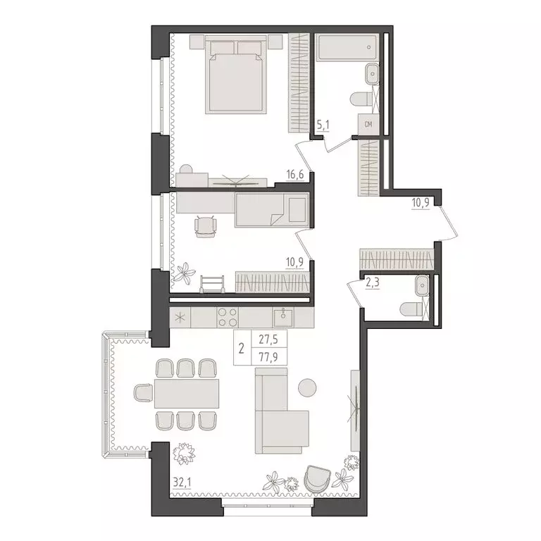 2-комнатная квартира: Уфа, 563-й квартал (77.9 м) - Фото 1