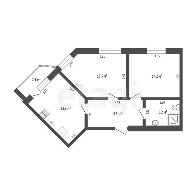 2-комнатная квартира: Тюмень, улица Щербакова, 90 (56.8 м) - Фото 1