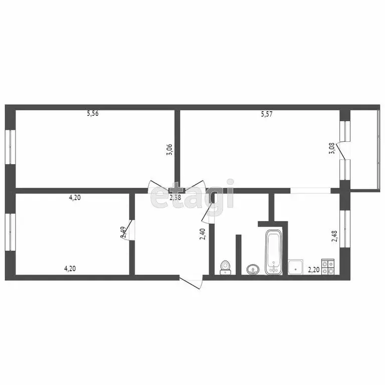 3-комнатная квартира: Тюмень, Харьковская улица, 71 (61 м) - Фото 1