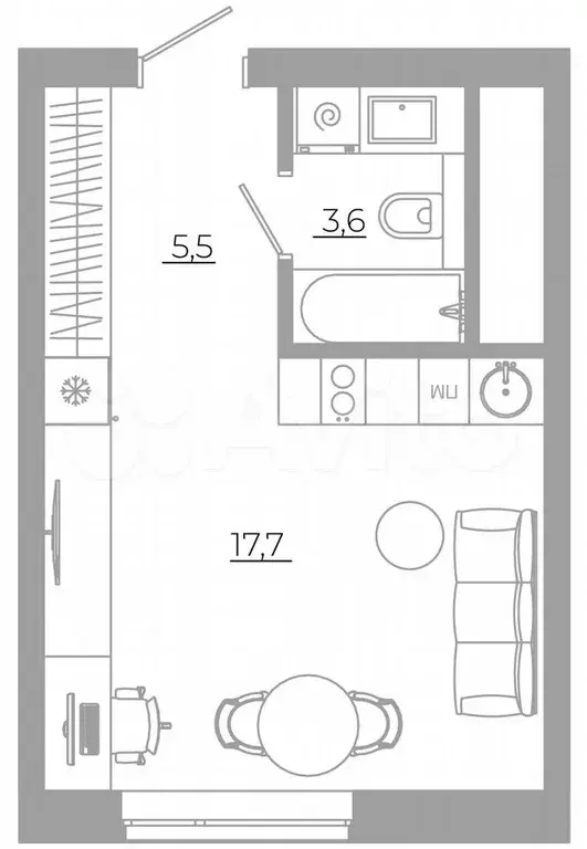 Квартира-студия, 26,8 м, 18/29 эт. - Фото 0