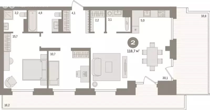 2-комнатная квартира: Тюмень, Причальная улица, 9 (118.7 м) - Фото 2