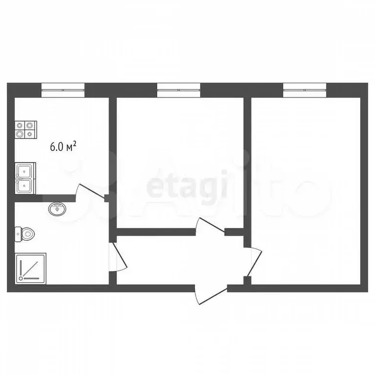 2-к. квартира, 43,3 м, 5/5 эт. - Фото 1