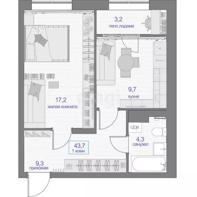 Продаётся 1-к квартира, 43.7 м - Фото 0