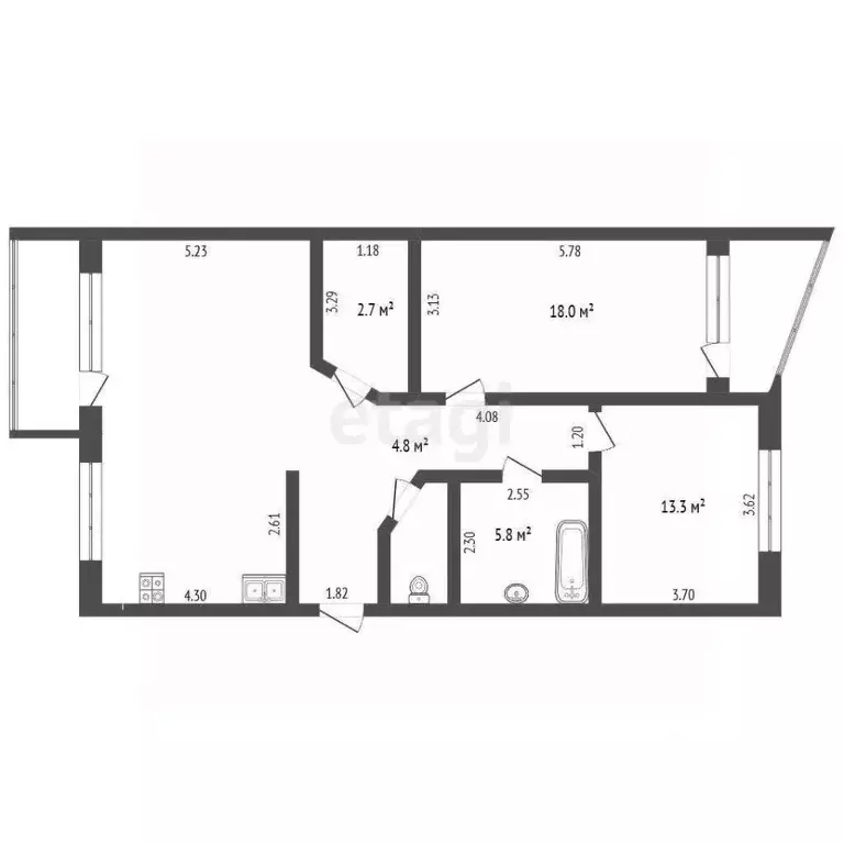 3-к кв. Архангельская область, Новодвинск ул. 3-й Пятилетки, 2 (88.3 ... - Фото 2