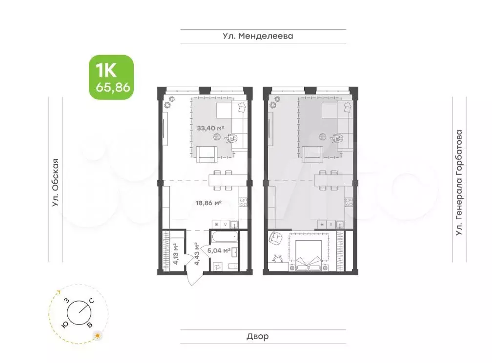 Квартира-студия, 62 м, 5/5 эт. - Фото 1