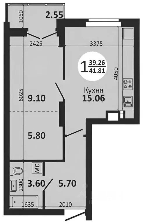 1-к кв. Самарская область, Самара Московское шоссе, 18-й км, 37 (40.0 ... - Фото 1