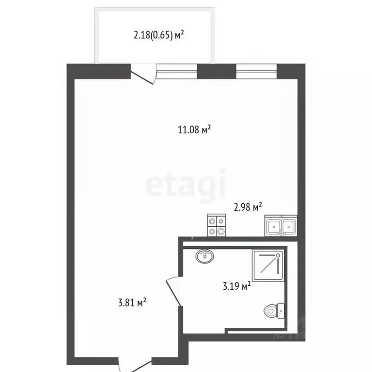 Студия Тюменская область, Тюмень ул. Юрия Рогачева, 11к1 (20.8 м) - Фото 2