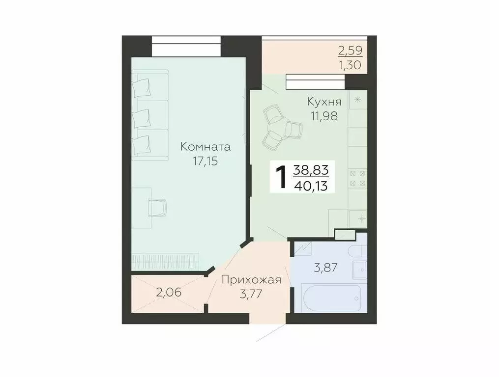 1-комнатная квартира: Воронеж, улица Независимости, 78к4 (40.13 м) - Фото 0