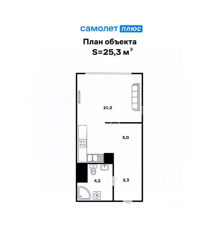 Студия Свердловская область, Екатеринбург ул. Испытателей, 24 (25.3 м) - Фото 2