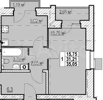 1-к. квартира, 35 м, 4/5 эт. - Фото 0