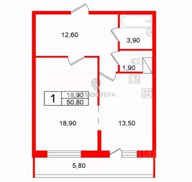 1-к кв. Санкт-Петербург ул. Композиторов, 18 (50.8 м) - Фото 2