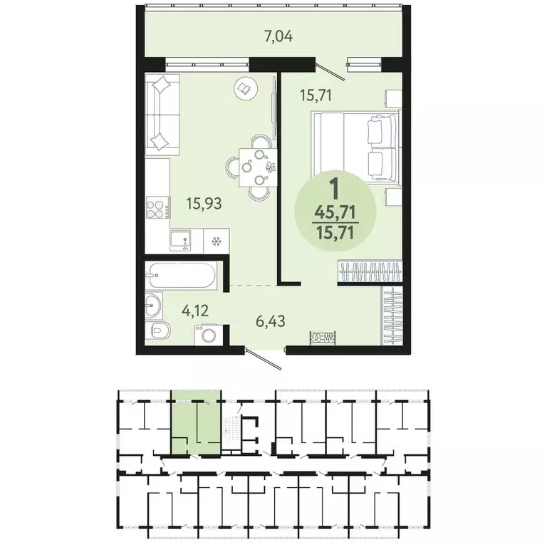 Продаётся 1-к квартира, 45.71 м - Фото 1