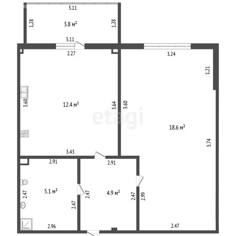 1-комнатная квартира: Симферополь, улица Батурина, 123 (41 м) - Фото 1