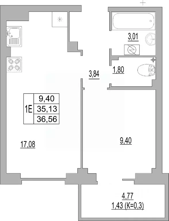 1-к кв. Псковская область, Псков ул. Юности, 32 (36.56 м) - Фото 0