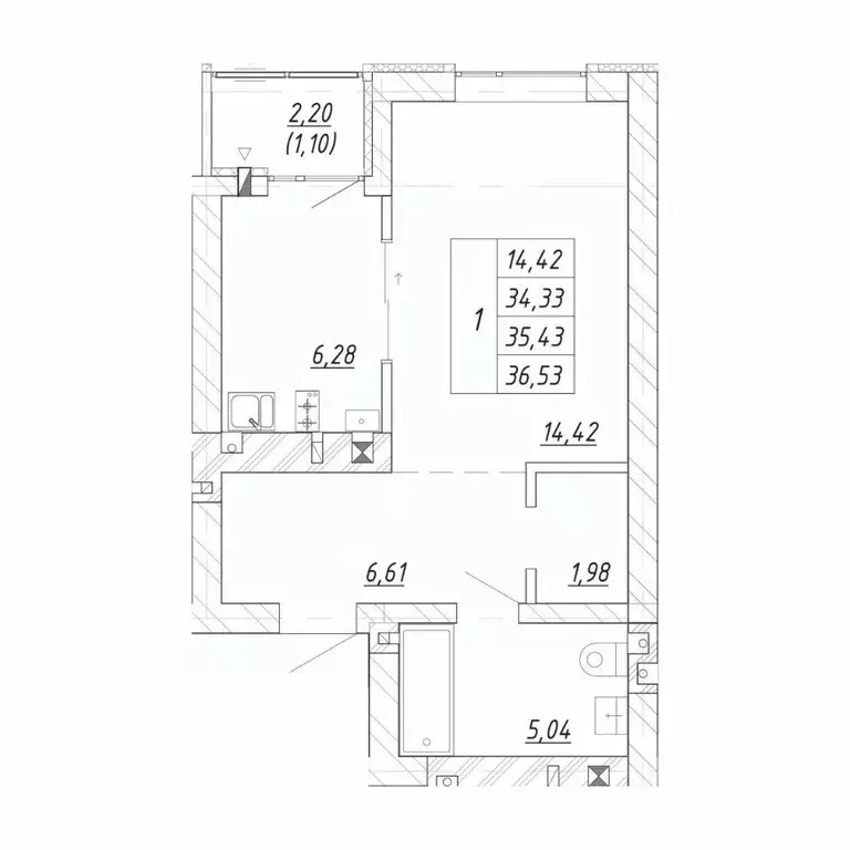 1-к кв. Калининградская область, Зеленоградск  (36.53 м) - Фото 1