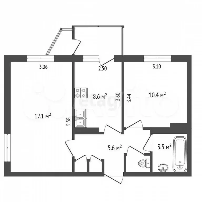 2-к. квартира, 45 м, 1/5 эт. - Фото 0