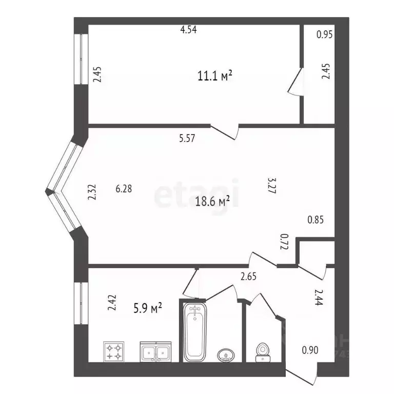 2-к кв. санкт-петербург ул. зайцева, 31 (45.6 м) - Фото 1