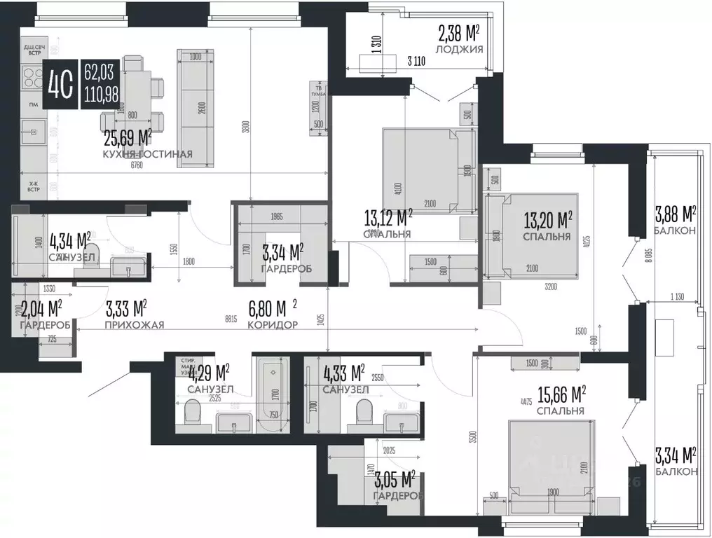 4-к кв. Алтайский край, Барнаул Опера Резиденс жилой комплекс, БС3 ... - Фото 1