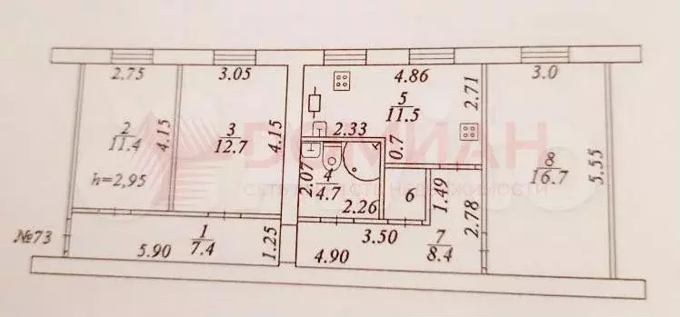 3-к. квартира, 75 м, 1/6 эт. - Фото 0