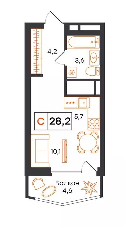 Квартира-студия: Екатеринбург, улица Патриса Лумумбы, 54 (28.2 м) - Фото 0