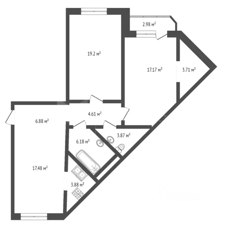 2-к кв. Тюменская область, Тюмень ул. Николая Семенова, 21 (83.5 м) - Фото 2