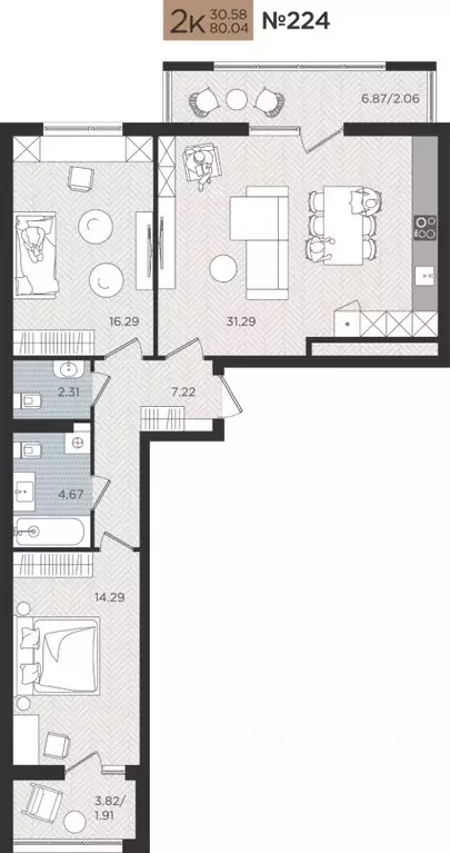 2-к кв. Калининградская область, Калининград Мой Город жилой комплекс ... - Фото 0