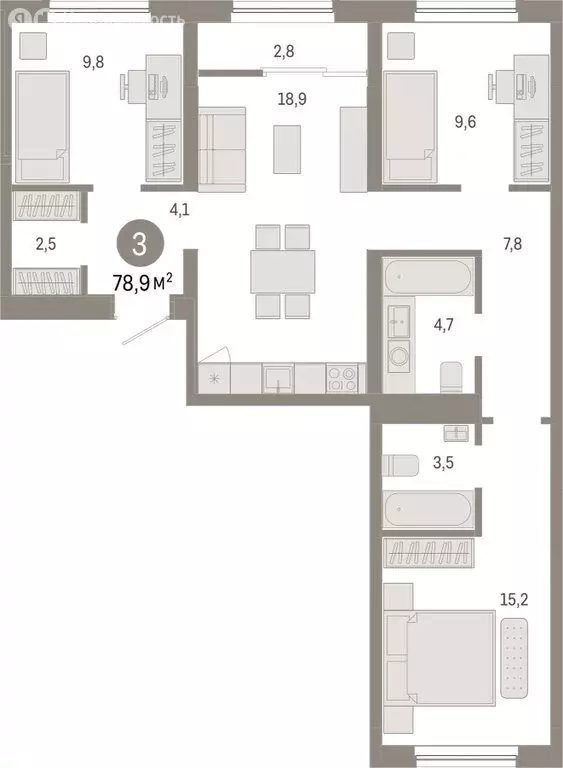 3-комнатная квартира: Новосибирск, Большевистская улица, с49 (78.92 м) - Фото 1