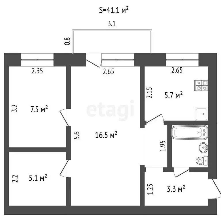 3-комнатная квартира: Ялуторовск, улица Ленина, 35 (41.1 м) - Фото 0