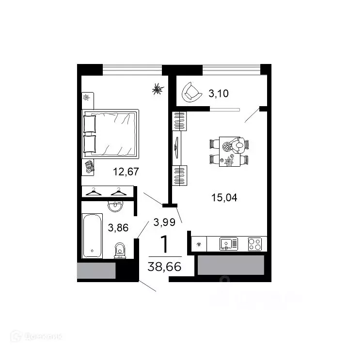1-к кв. Рязанская область, Рязань ул. 1-я Железнодорожная (38.66 м) - Фото 0