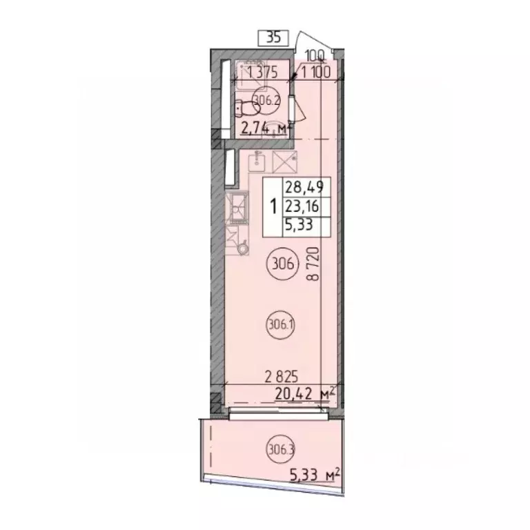 Студия Севастополь ул. Парковая, 5 (28.49 м) - Фото 1
