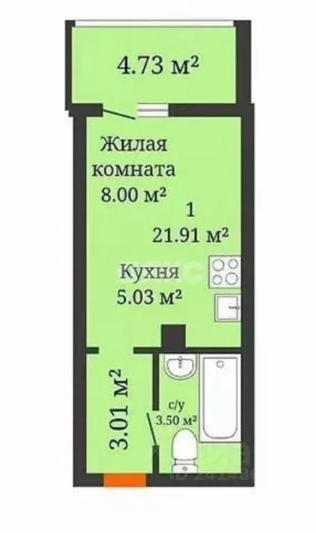 Студия Ростовская область, Ростов-на-Дону Привокзальная ул., 3/1 (24.0 ... - Фото 2