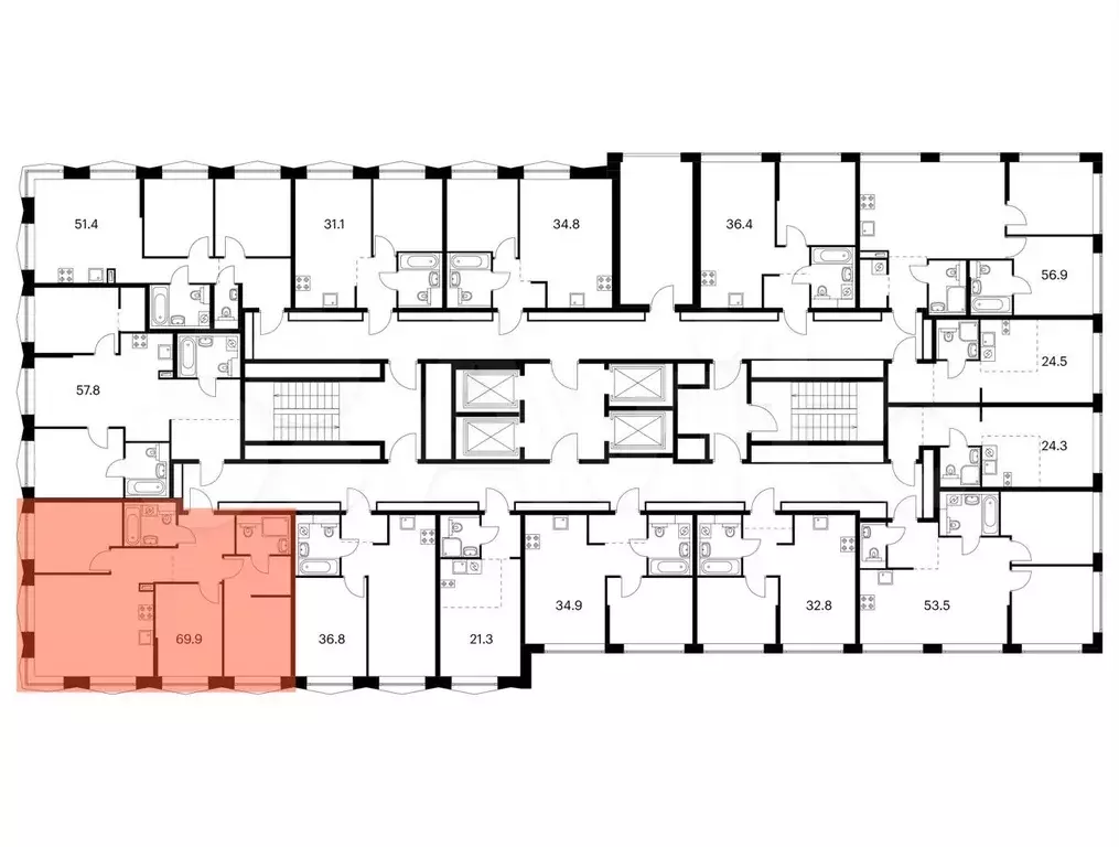 3-к. квартира, 69,9 м, 21/32 эт. - Фото 1