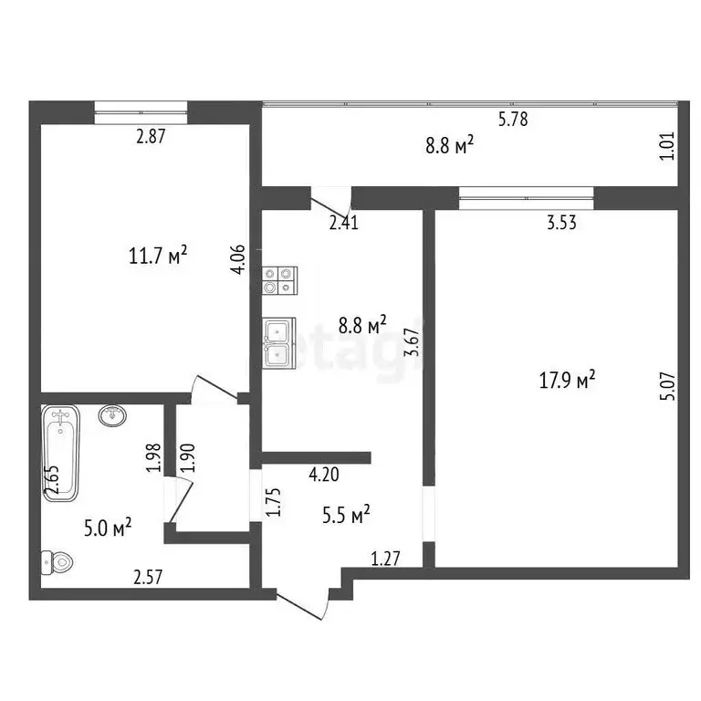 2-комнатная квартира: Стерлитамак, улица Худайбердина, 48 (48.9 м) - Фото 1
