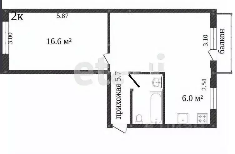 2-к кв. Вологодская область, Вологда Комсомольская ул., 36 (50.3 м) - Фото 2