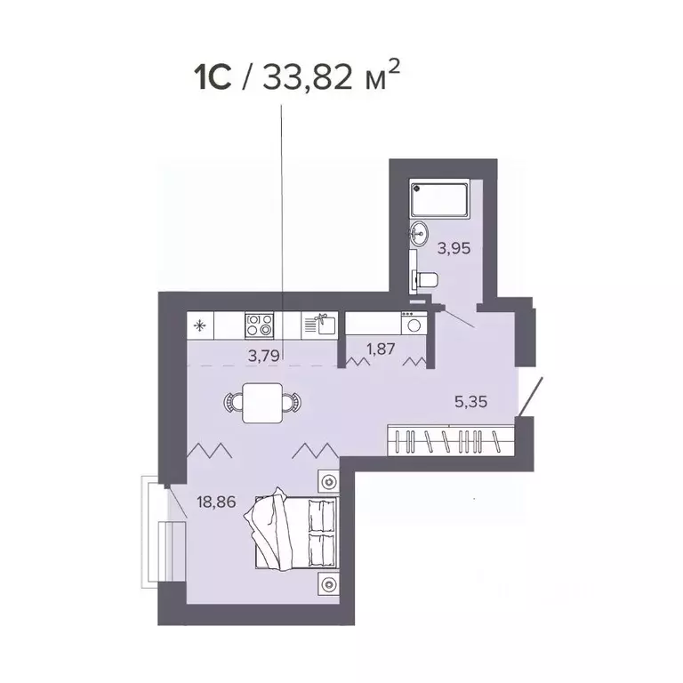 Студия Новосибирская область, Новосибирск Нарымская ул., 22 (33.82 м) - Фото 0