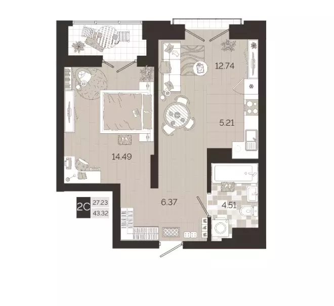 Продаётся 1-к квартира, 43.3 м - Фото 1
